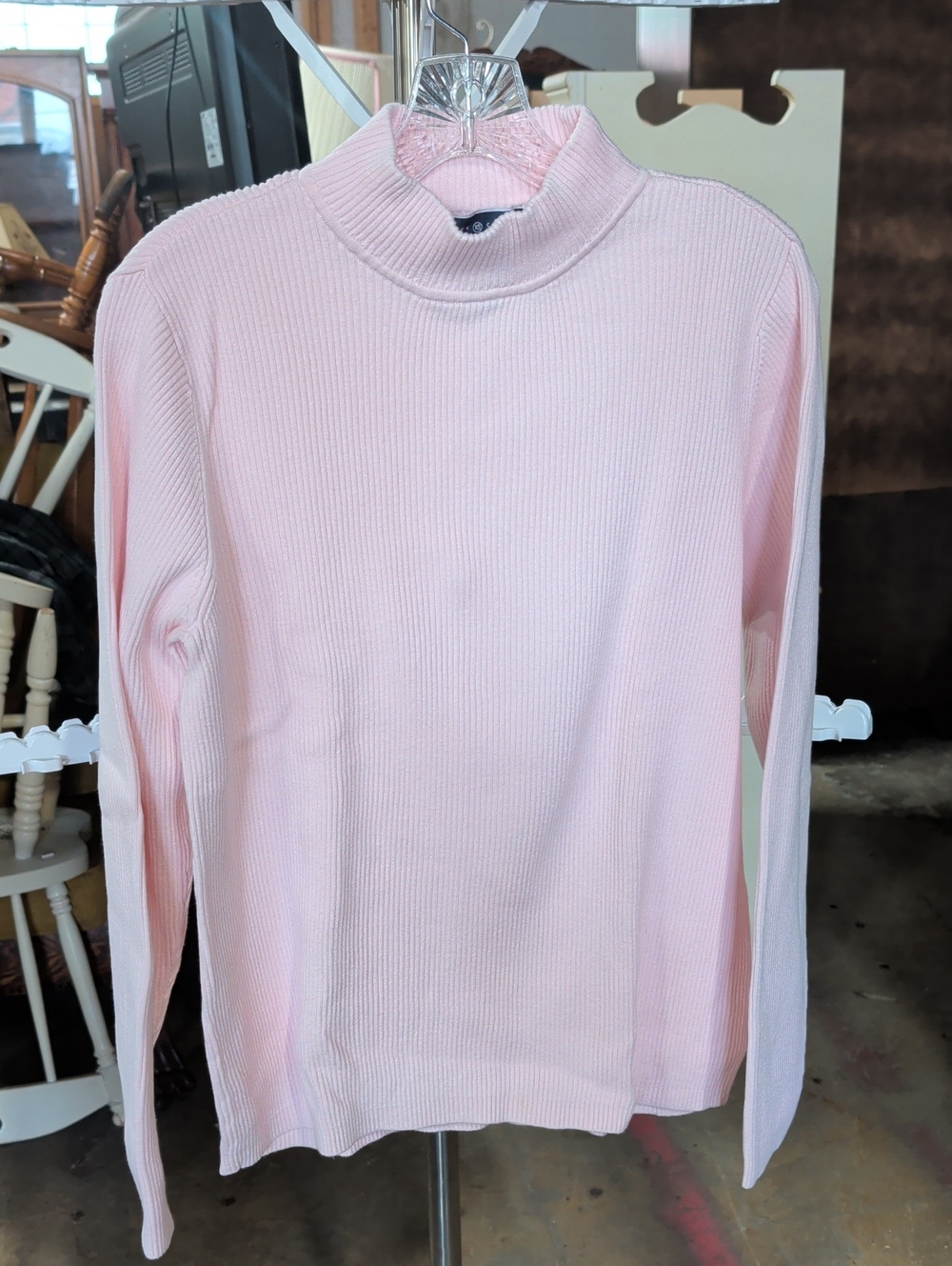 Classic Karen Scott Pink Ribbed Mock Neck Sweater
